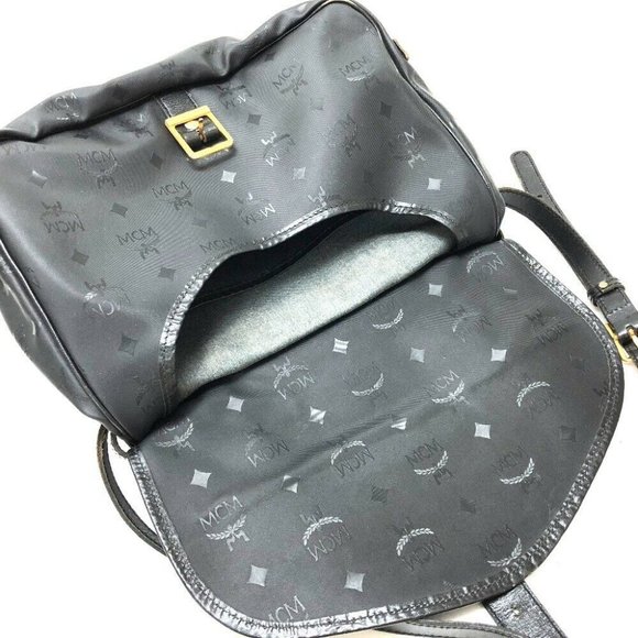 AUTHENTIC MCM Logogram Shoulder Bag Black PVC x Leather - Picture 6 of 8